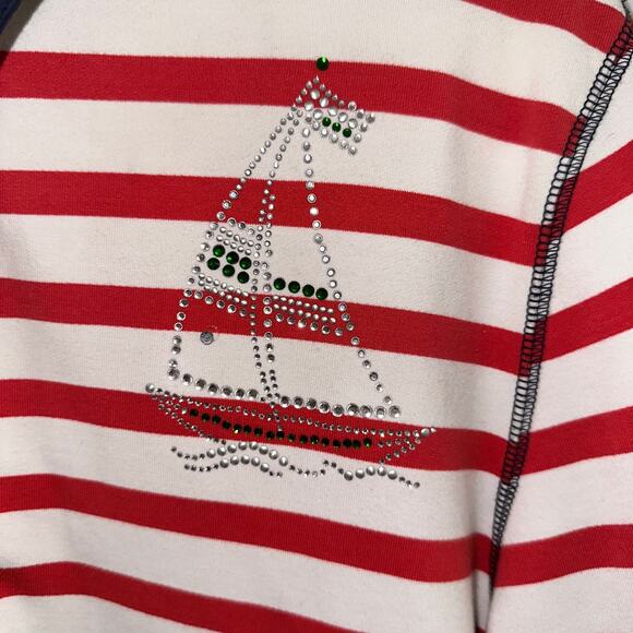 ALFRED DUNNER Red Green Blue White Striped Snap Close Sweater Size 16 - Picture 5 of 5